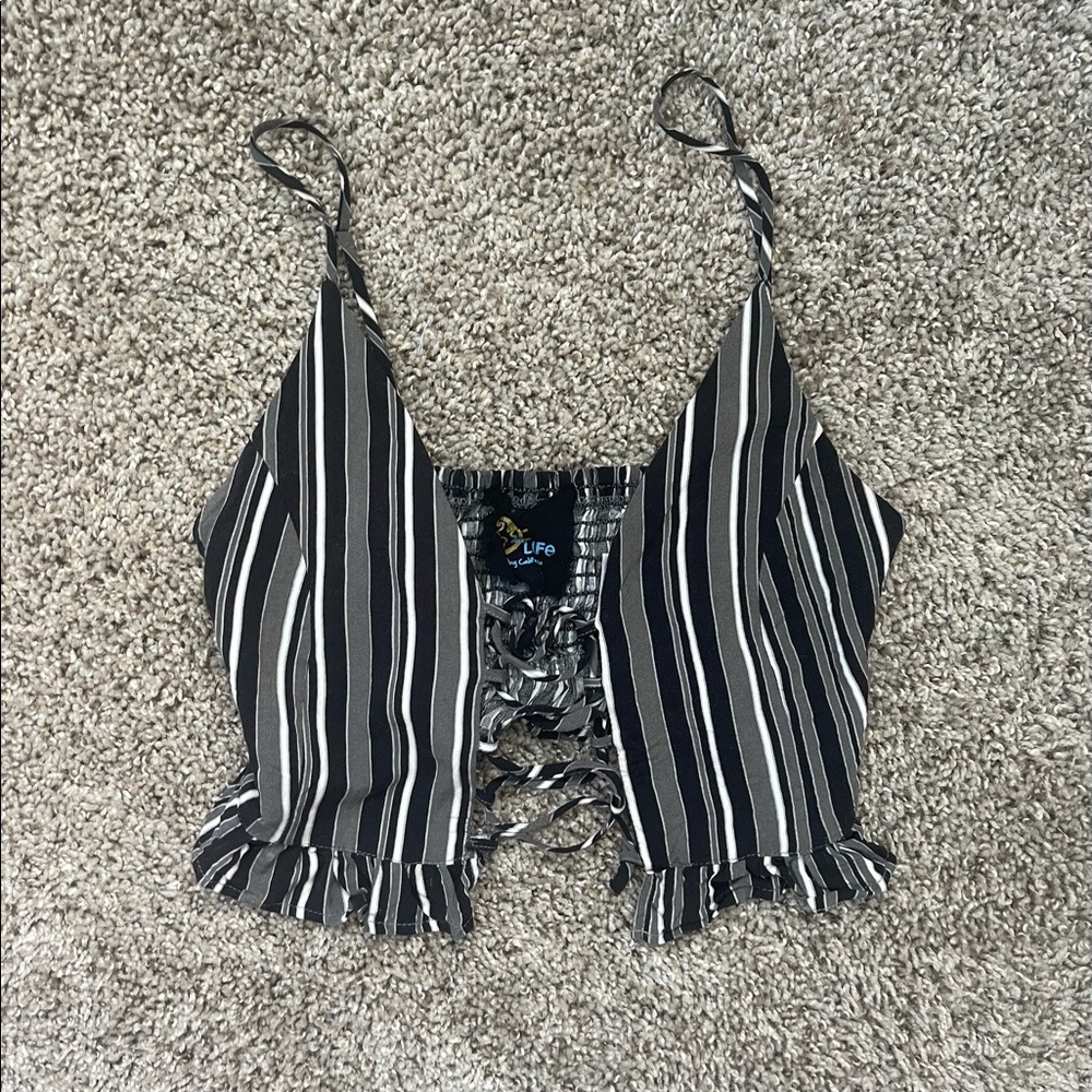 blue life (plant blue) tank top with tie in front